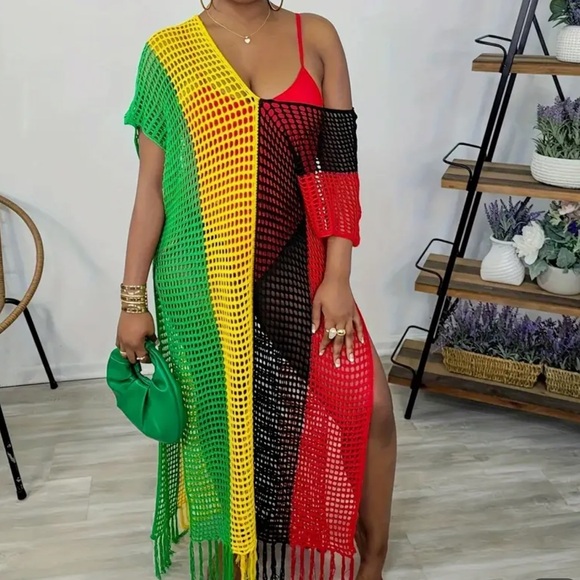 New, Jamaican inspired crochet off the shoulder coverup/dress. Size 2xl - Picture 4 of 5